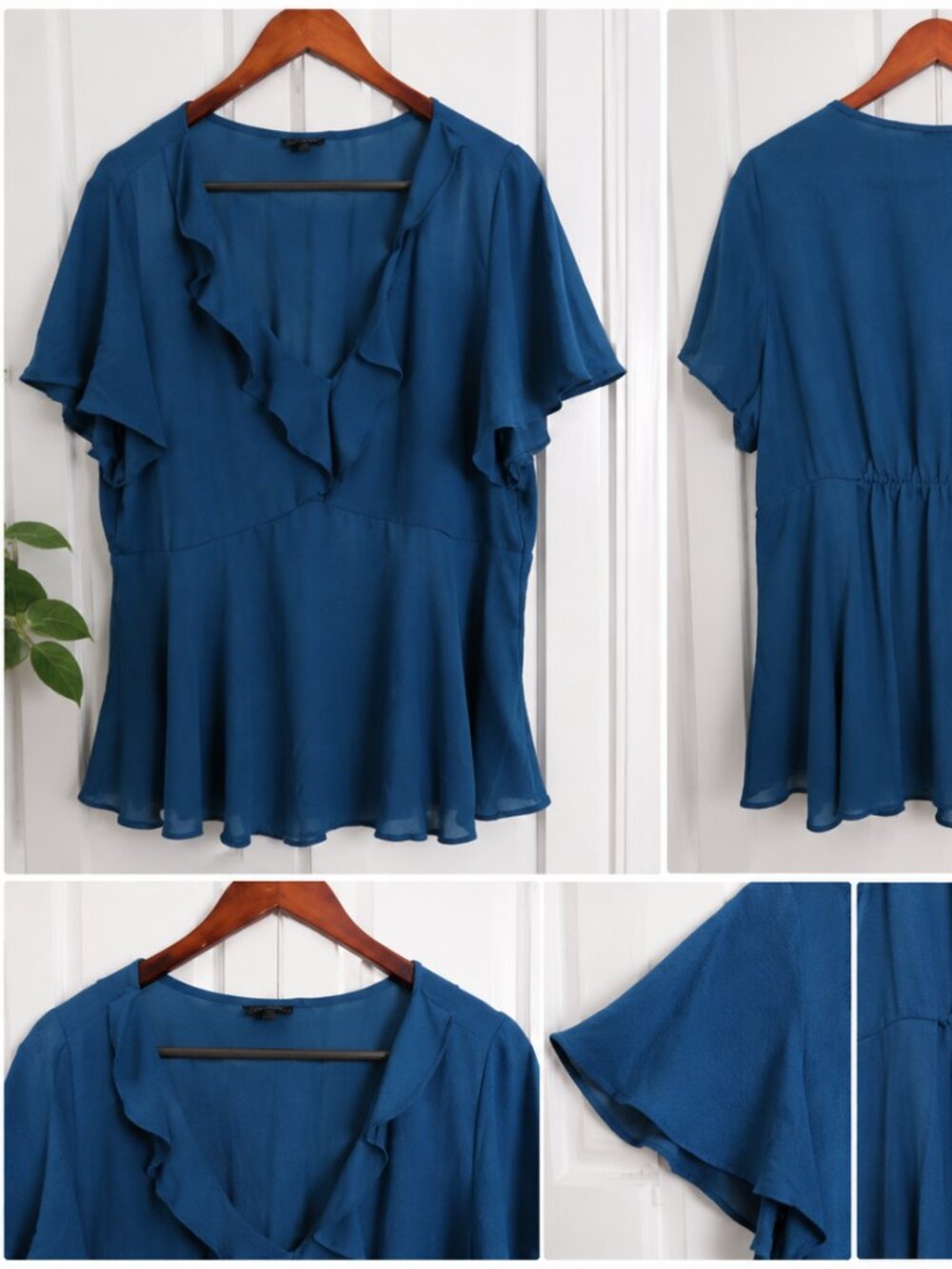 Torrid Womens Size 2 Blue Ruffle Front Flutter Sleeve Peplum Blouse Top Plus.